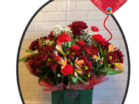 Red Large Gift Bag & Balloon with Rose centre