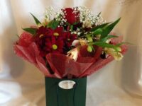 Mixed Flower Gift Bag with Single Red Rose
